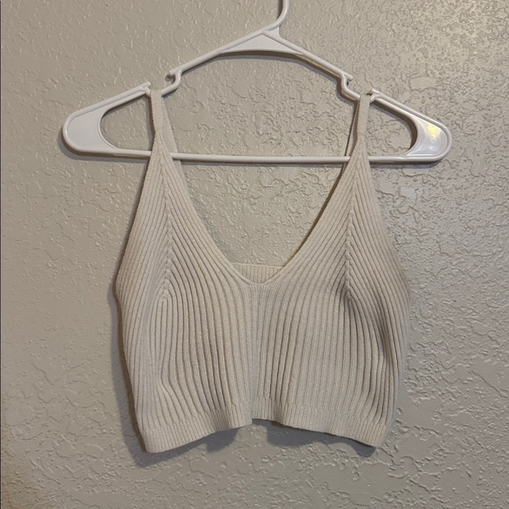 Chic Cream Ribbed Knit Bralette